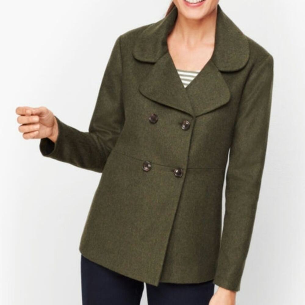 NWOT Talbots Green Brushed Italian Wool Double Breasted Jacket